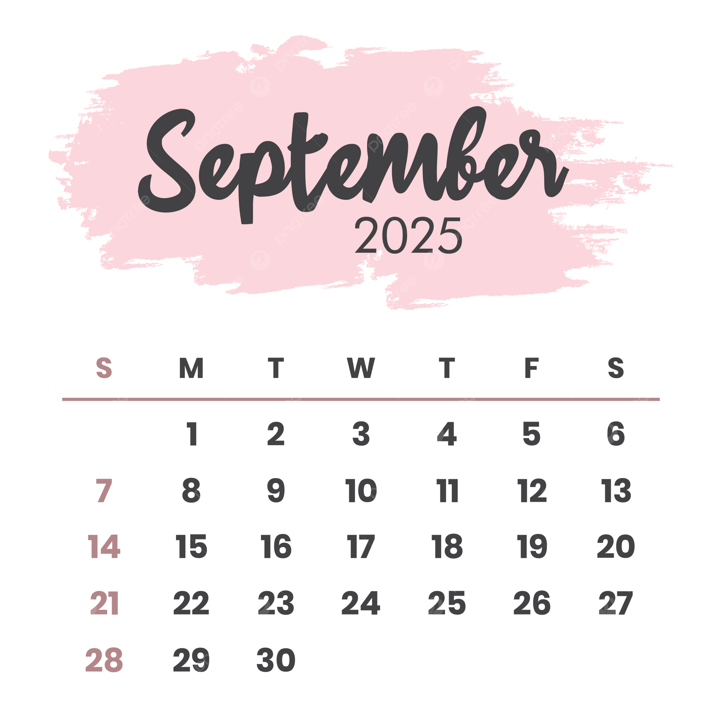 September 2025 Calendar PNG Transparent Images Free Download 