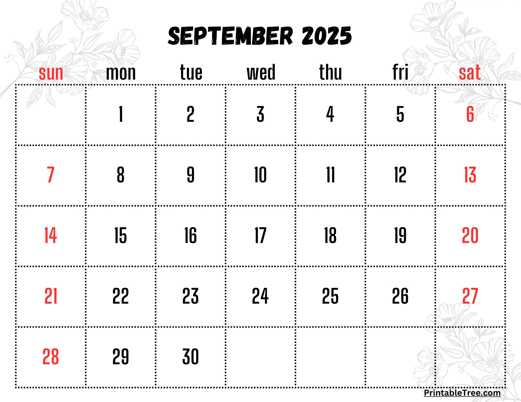 September 2025 Day Calendar