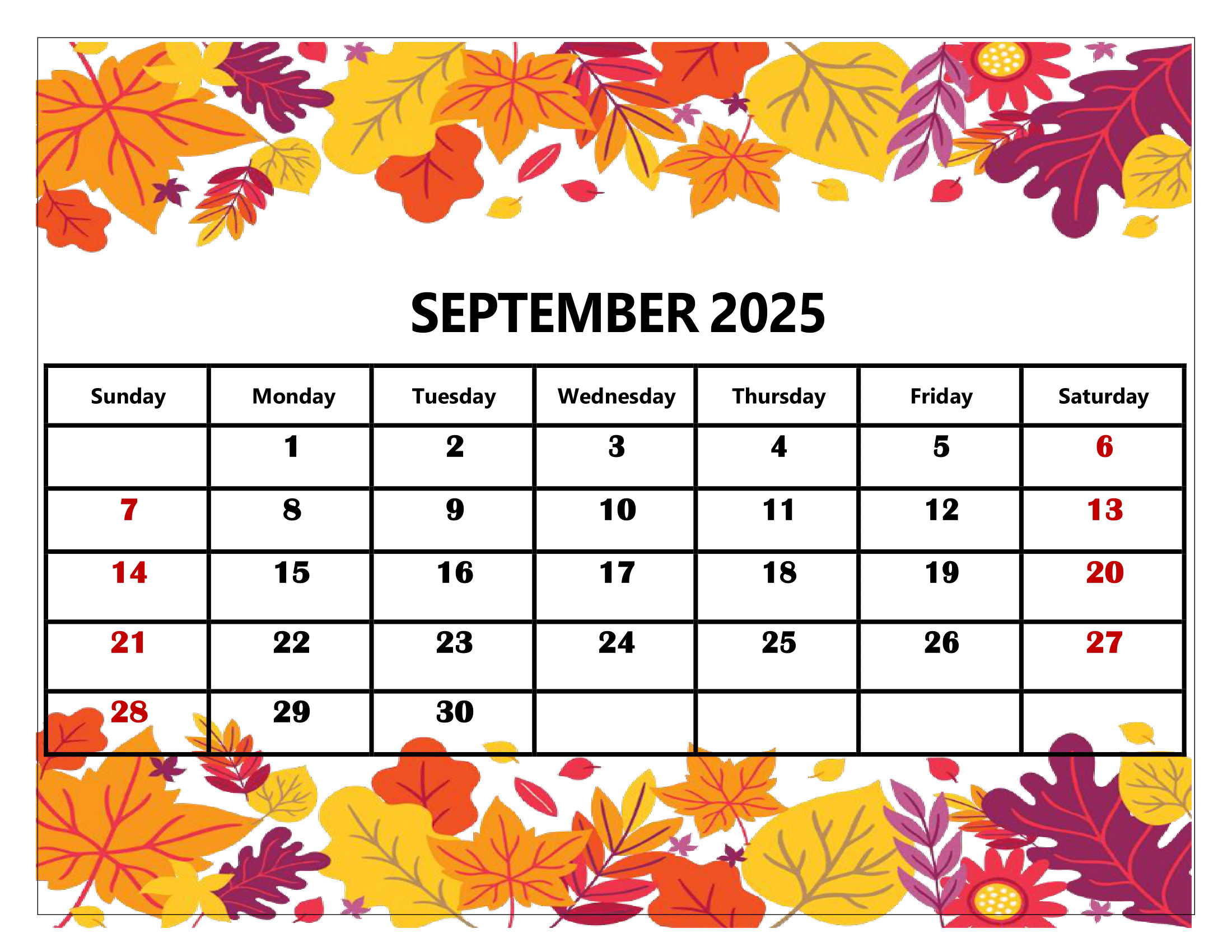 September 2025 Calendar With Holiday