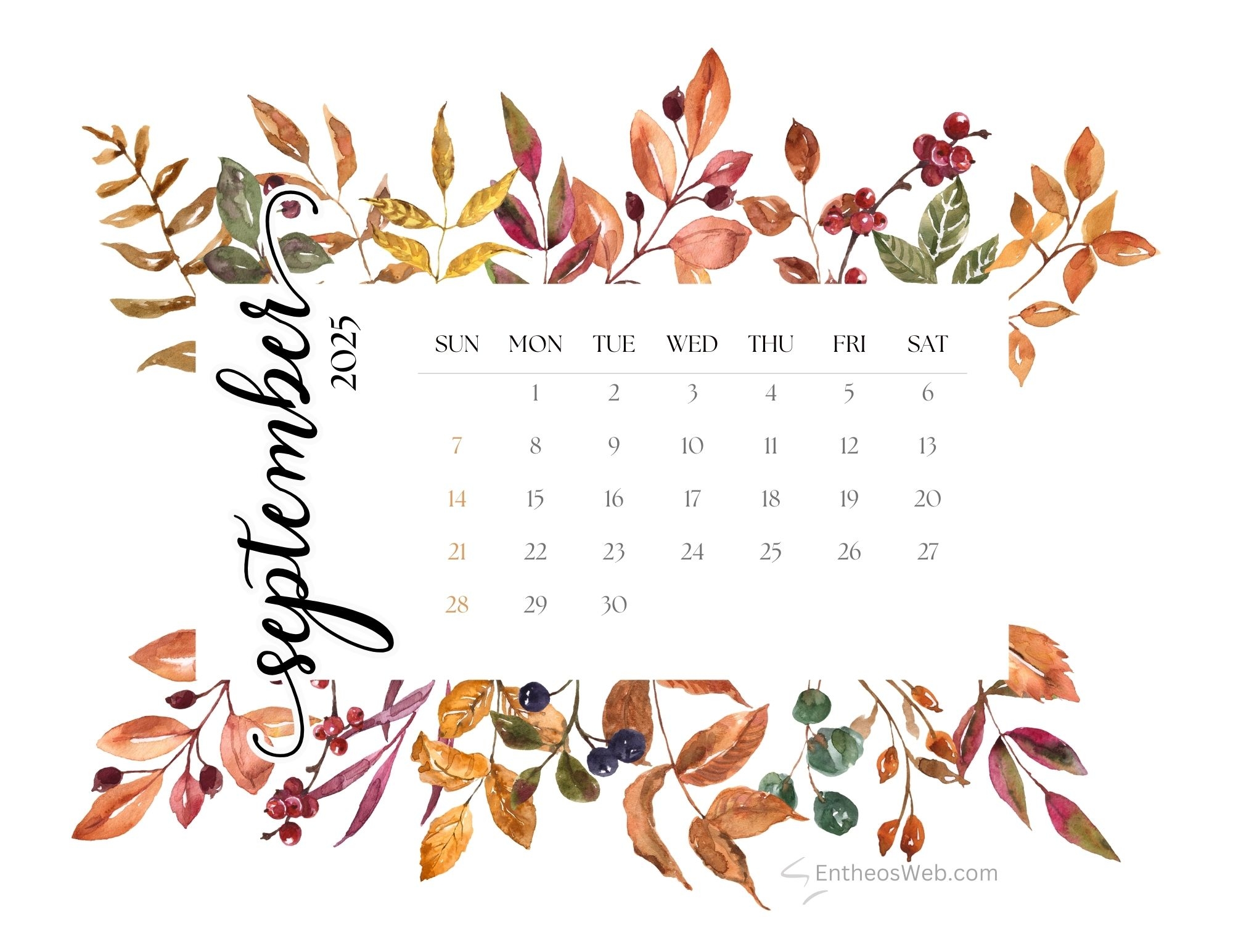 Fall September 2025 Calendar