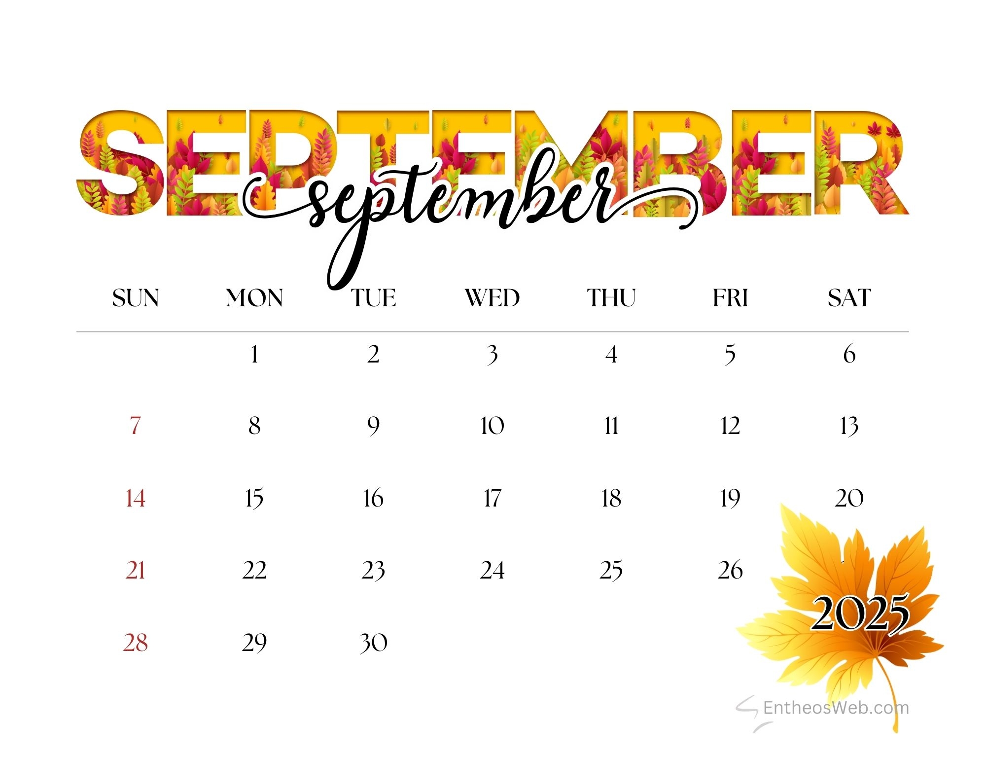 September 2025 Calendar Printables EntheosWeb
