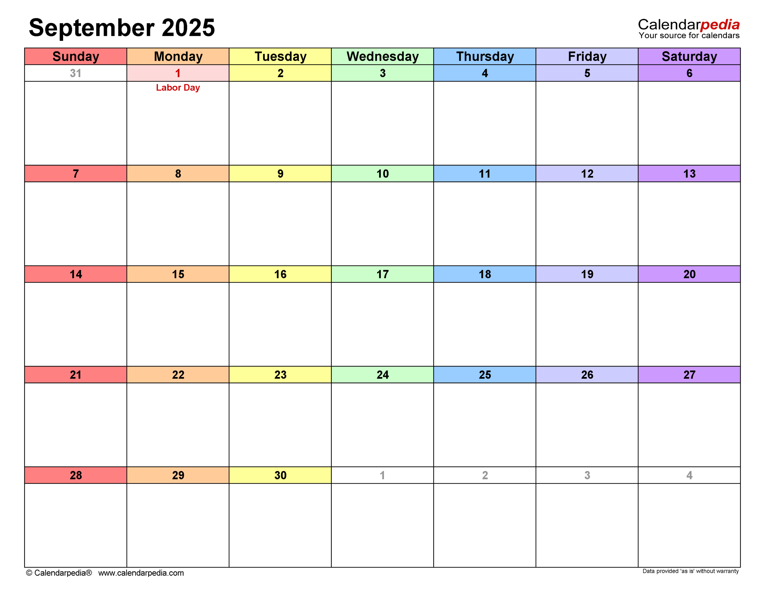 Editable Calendar September 2025 Word