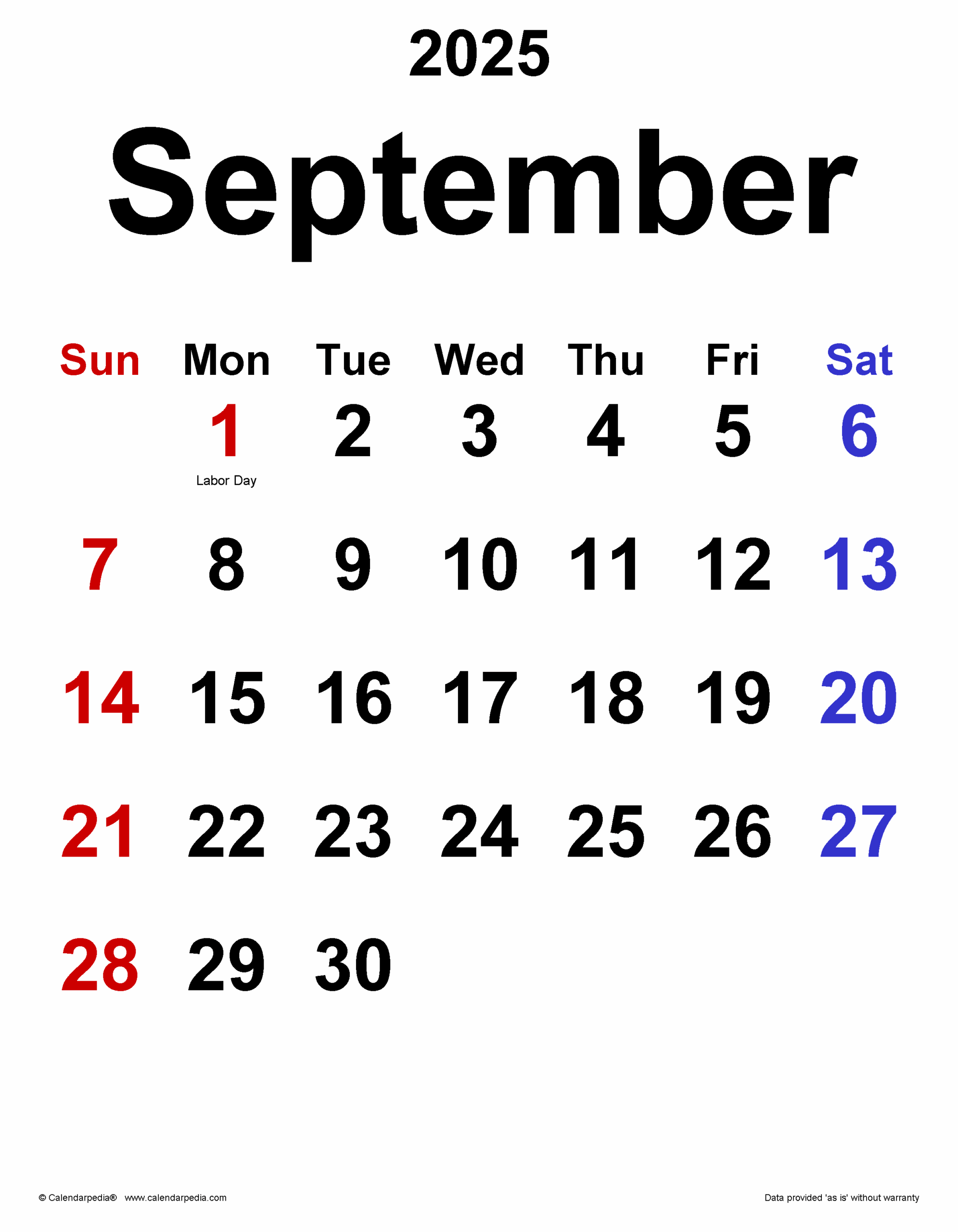 September 2025 Calendar Printable Word