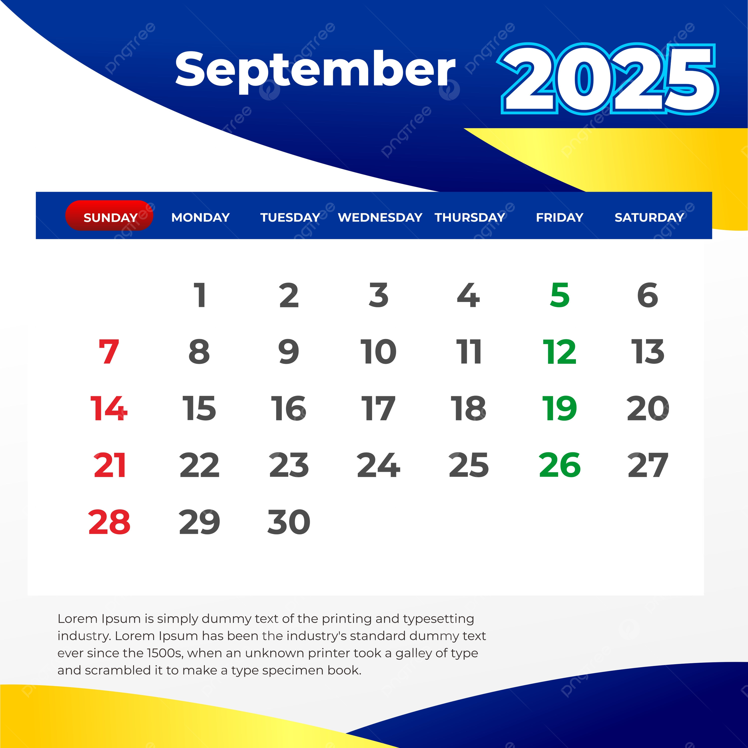 September 2025 Calendar Events