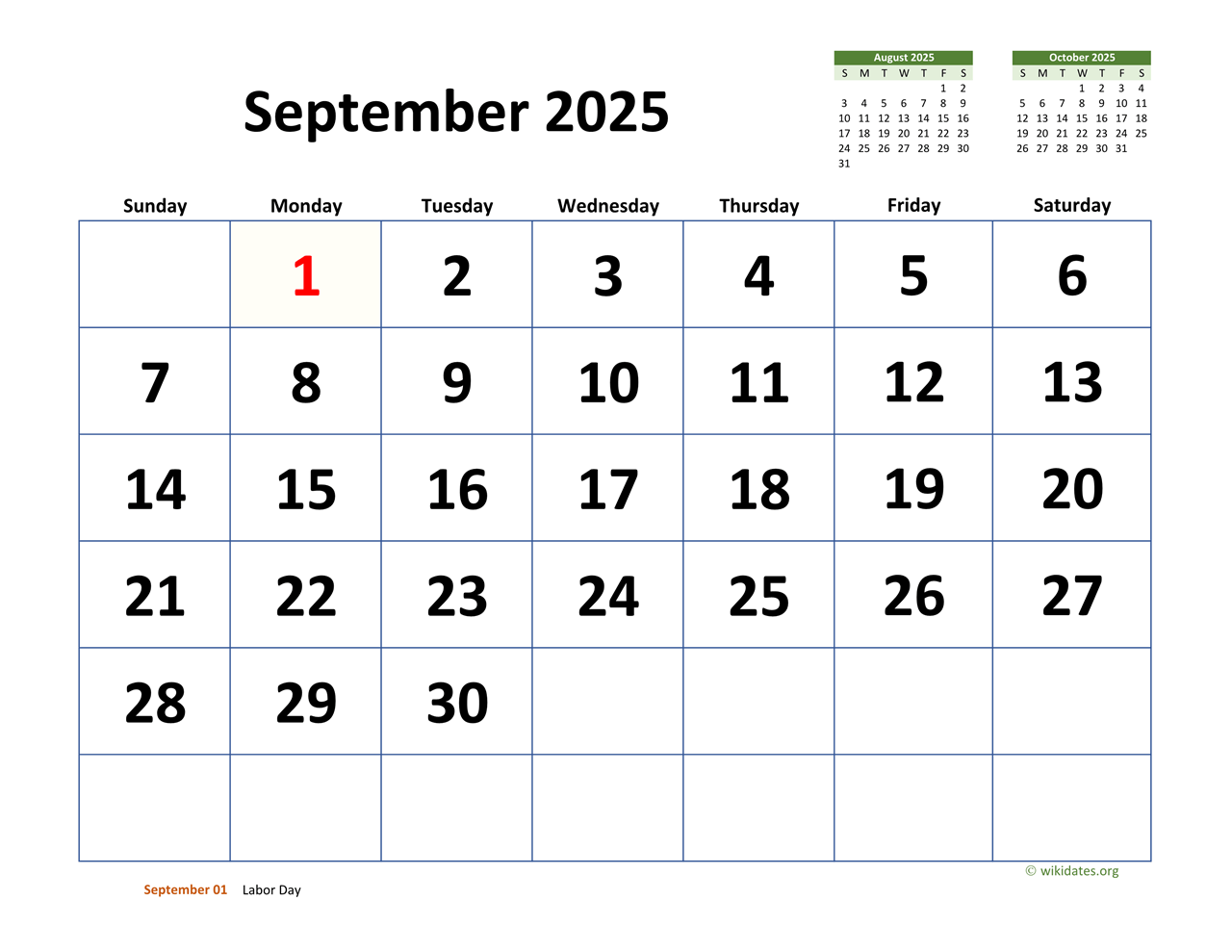 Calendar Month Of September 2025