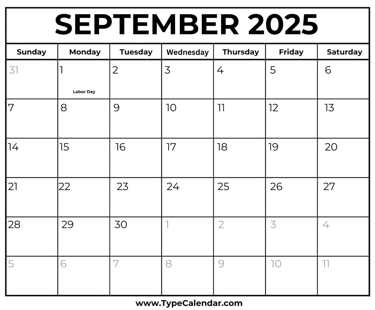 September 2025 Labor Day Calendar