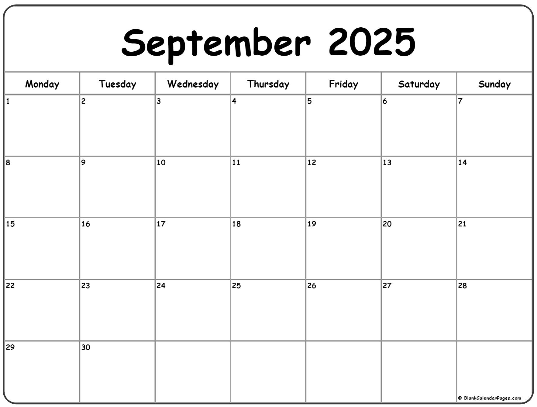 Month Of September 2025 Calendar