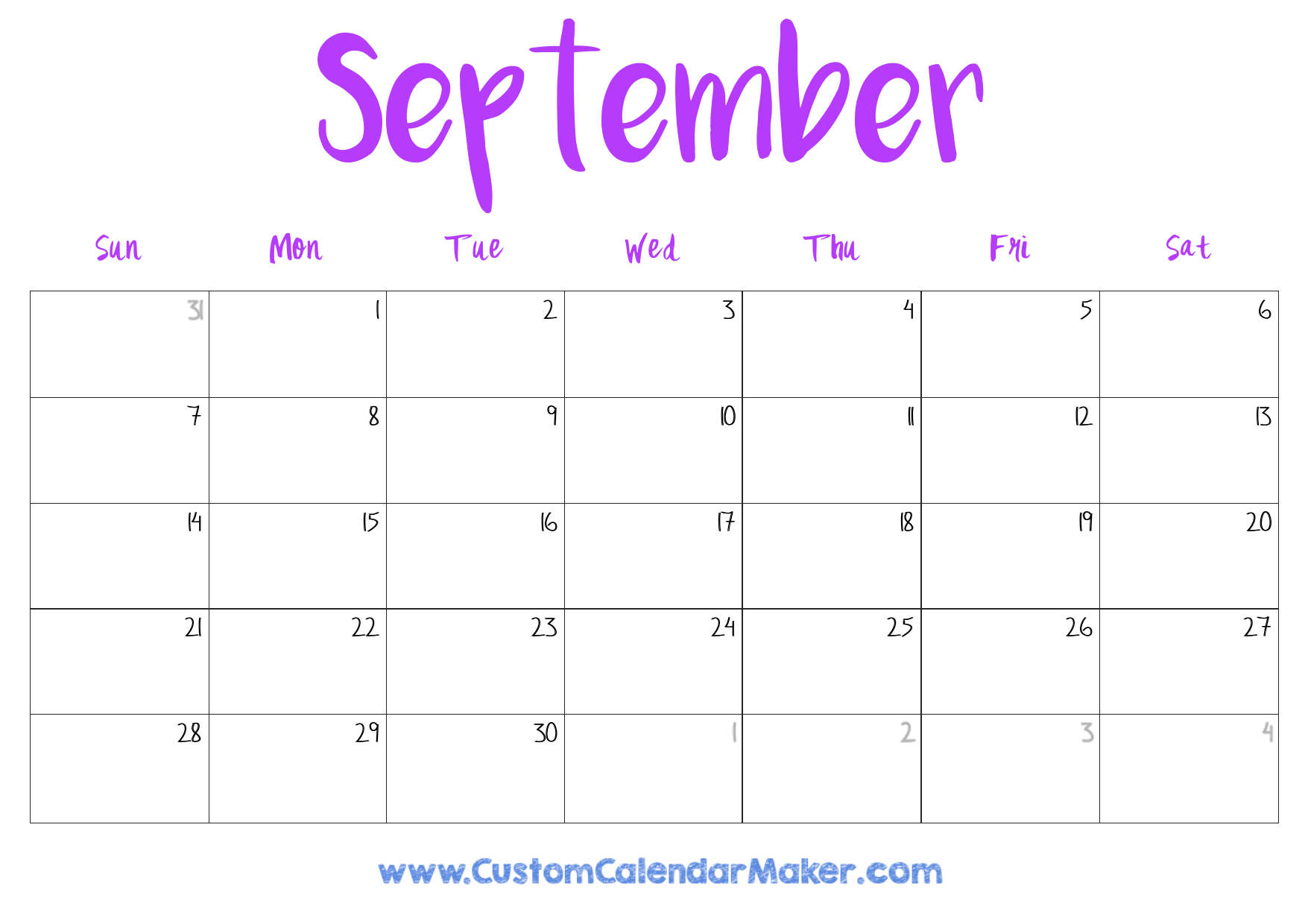 Blank Calendar September 2025 Free Printable