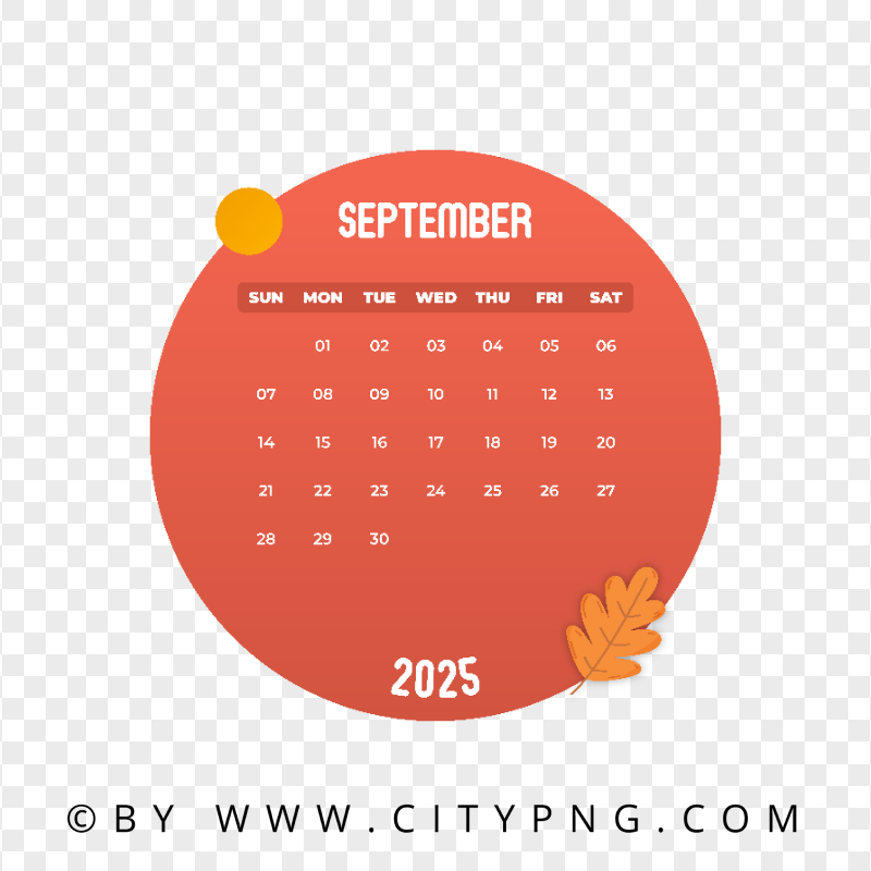 September 2025 Vector Monthly Calendar Citypng