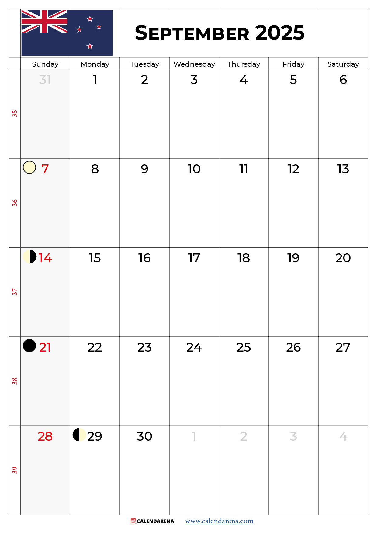 September Calendar 2025 Nz
