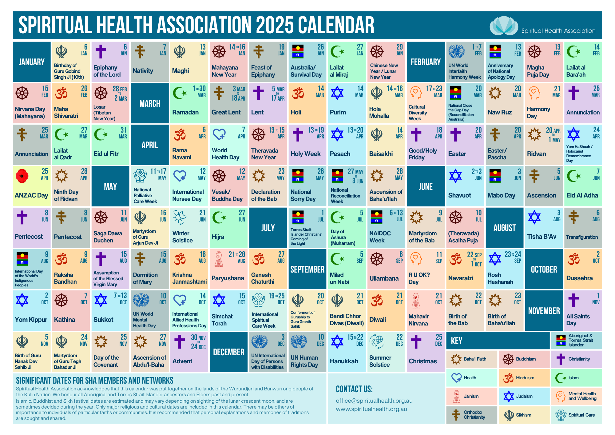 SHA 2025 Calendar Spiritual Health Association