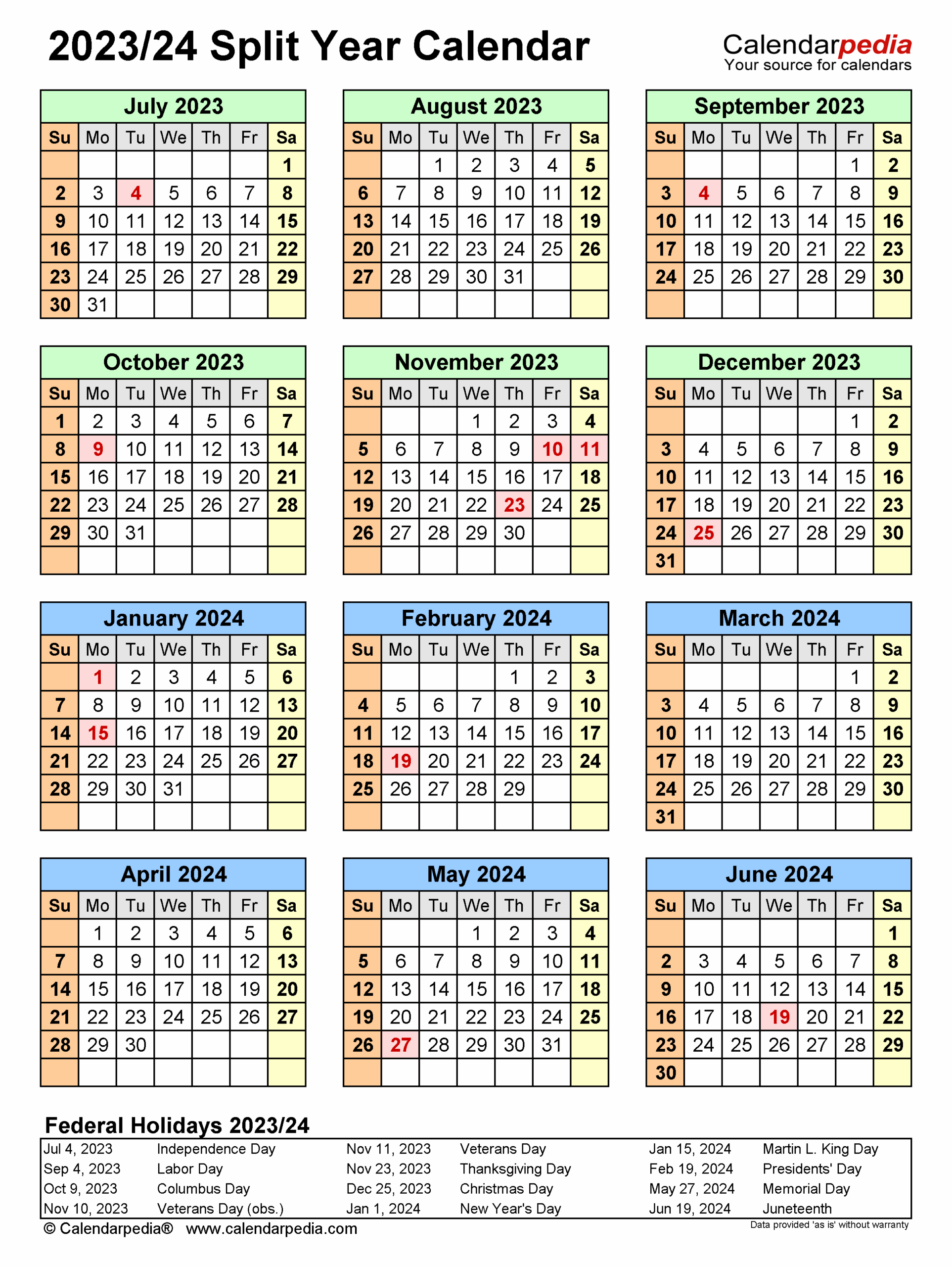 August 2023 To June 2025 Printable Calendar