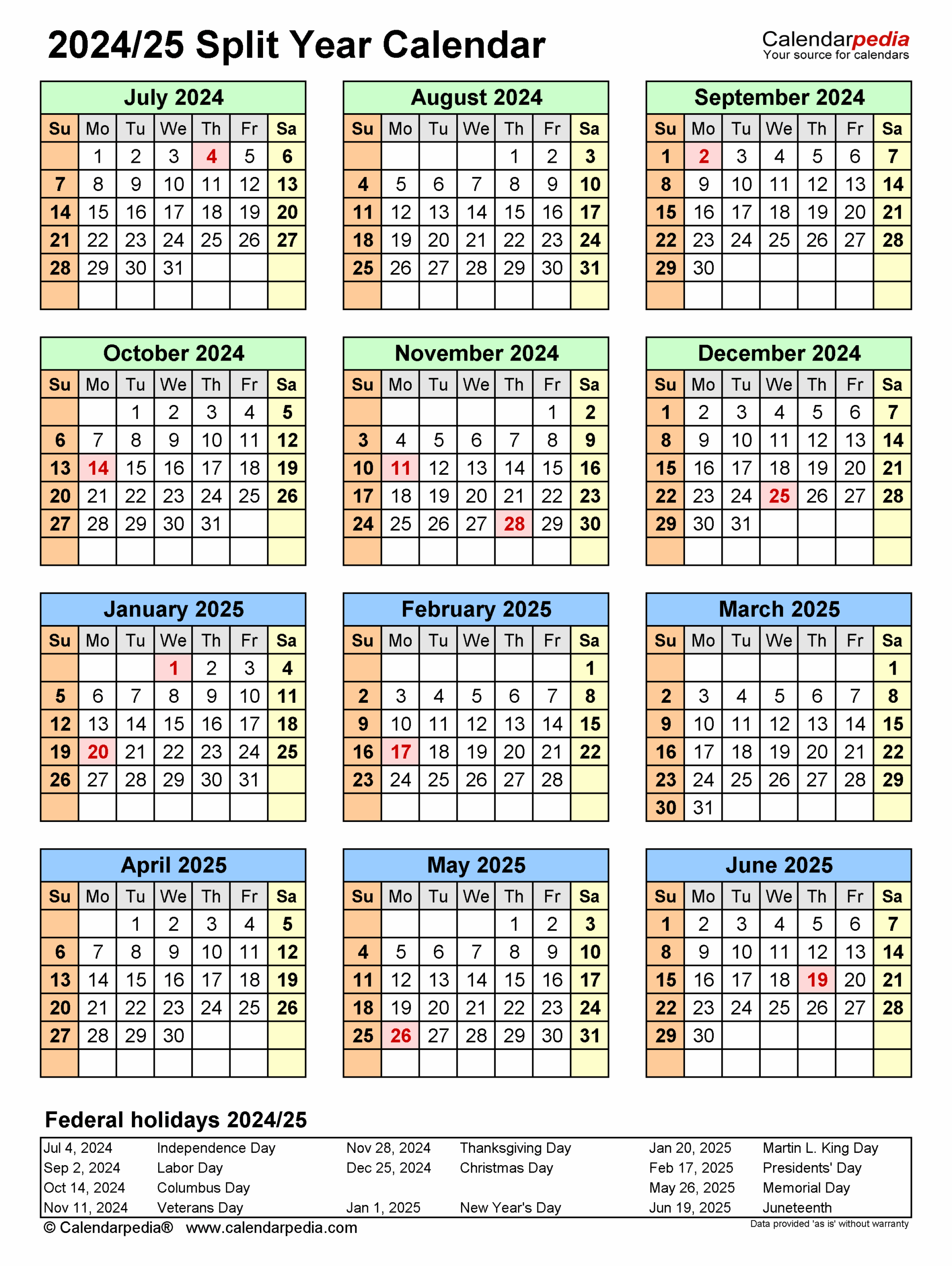 Blank Calendar July 2023-June 2025
