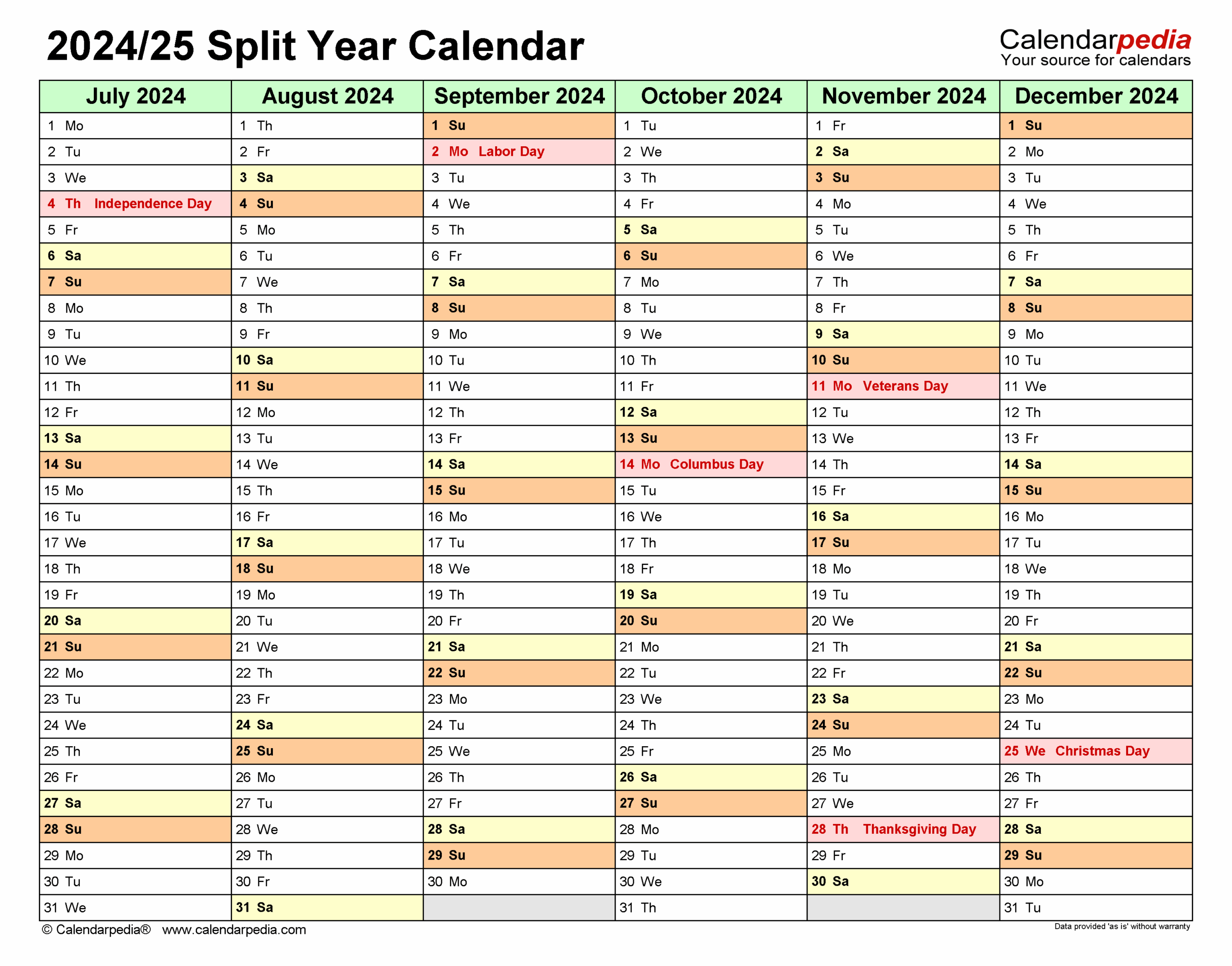Calendar July 2023 - June 2025