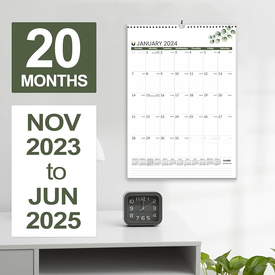 SUNEE 2023 2025 Wall Calendar 12 X 17 November 2023 To June 2025 20 Months Hanging Monthly Calendar With Lines Leaves Pattern Amazon sg Office Products
