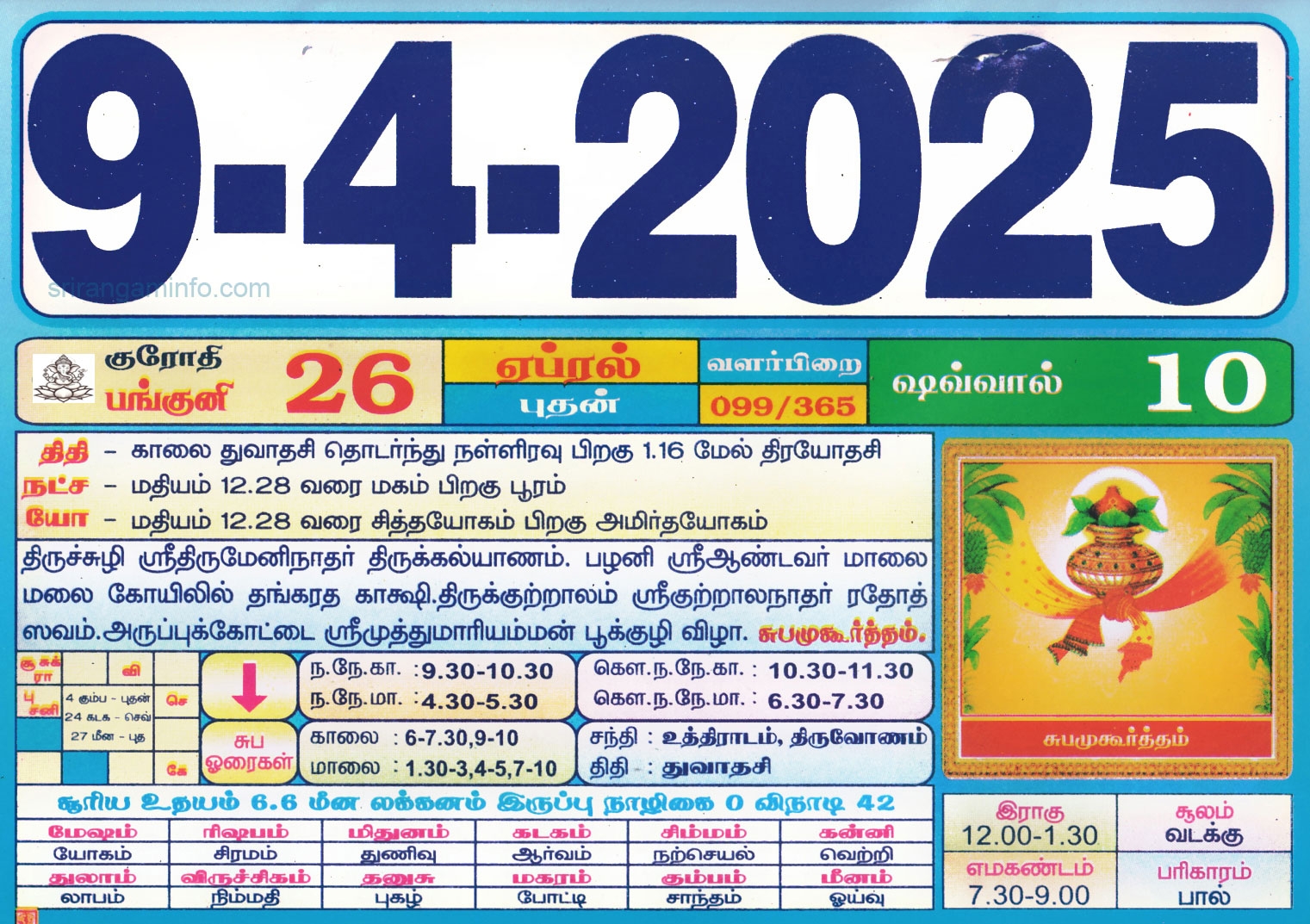 Tamil Daily Calendar September 2025