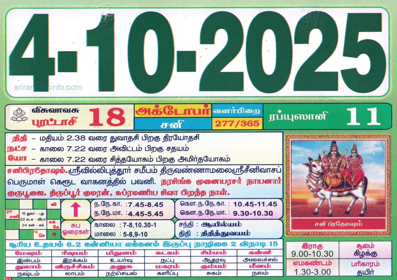 Tamil Calendar October 2025