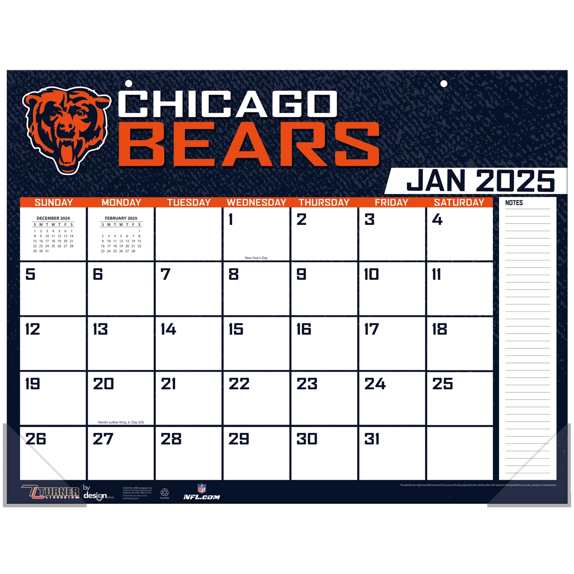 Turner Licensing Sports Chicago Bears 2025 22x17 Desk Calendar 