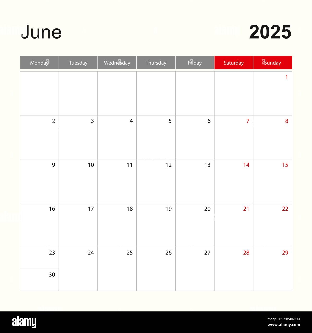 Template For June 2025 Calendar