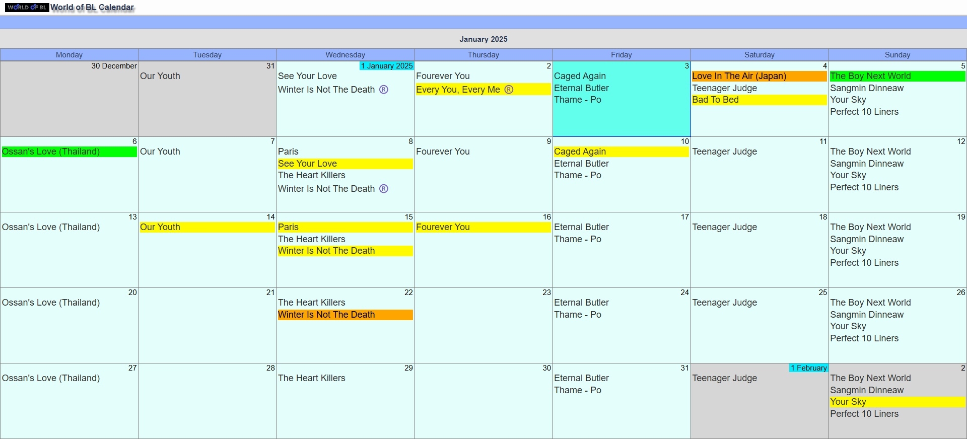 WoBL Main Calendar 2025