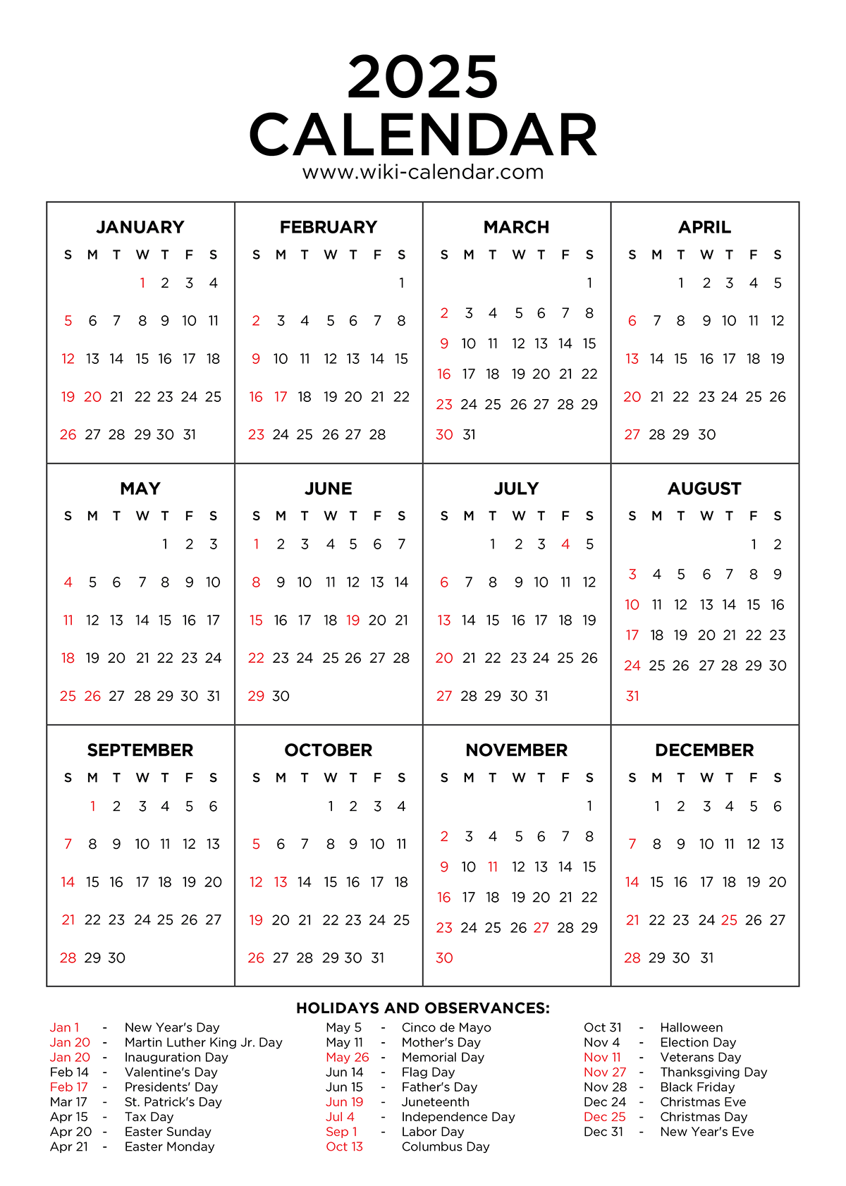 Large August 2025 Calendar