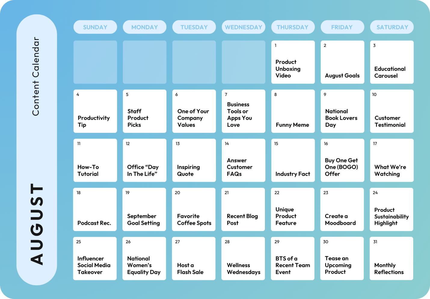 Social Media Calendar August 2025