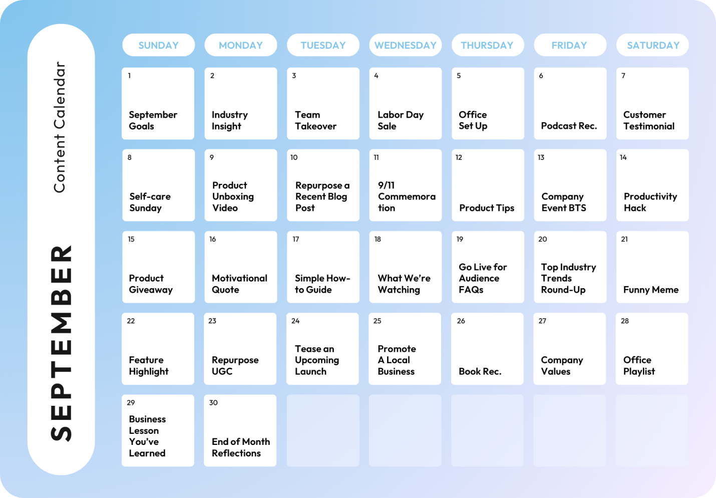 Social Media Calendar September 2025